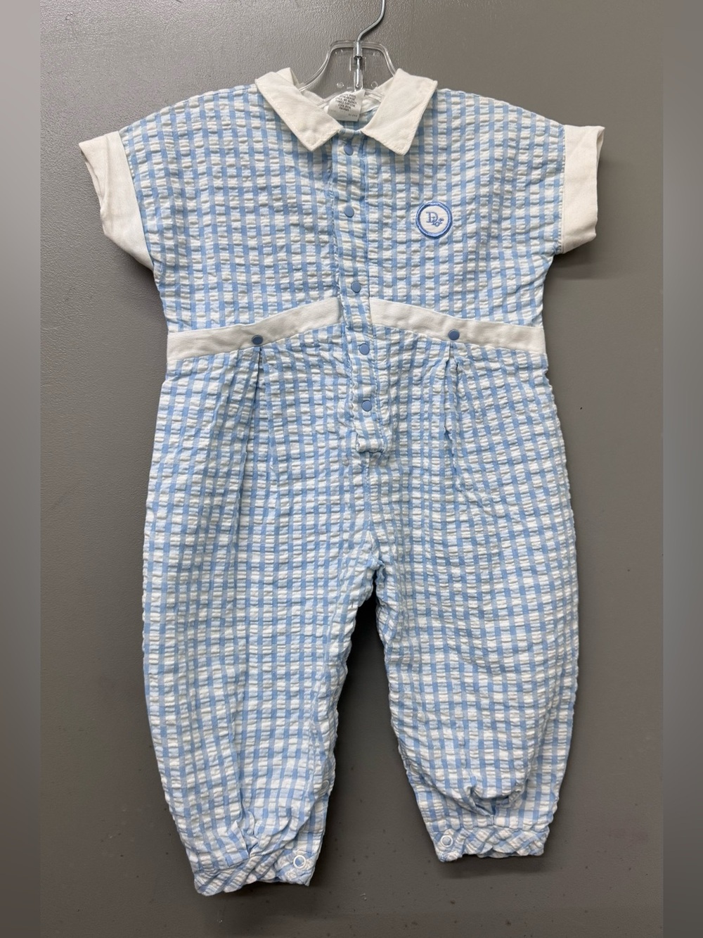 Baby Dior Blue and White Check Romper Boy 18 Months